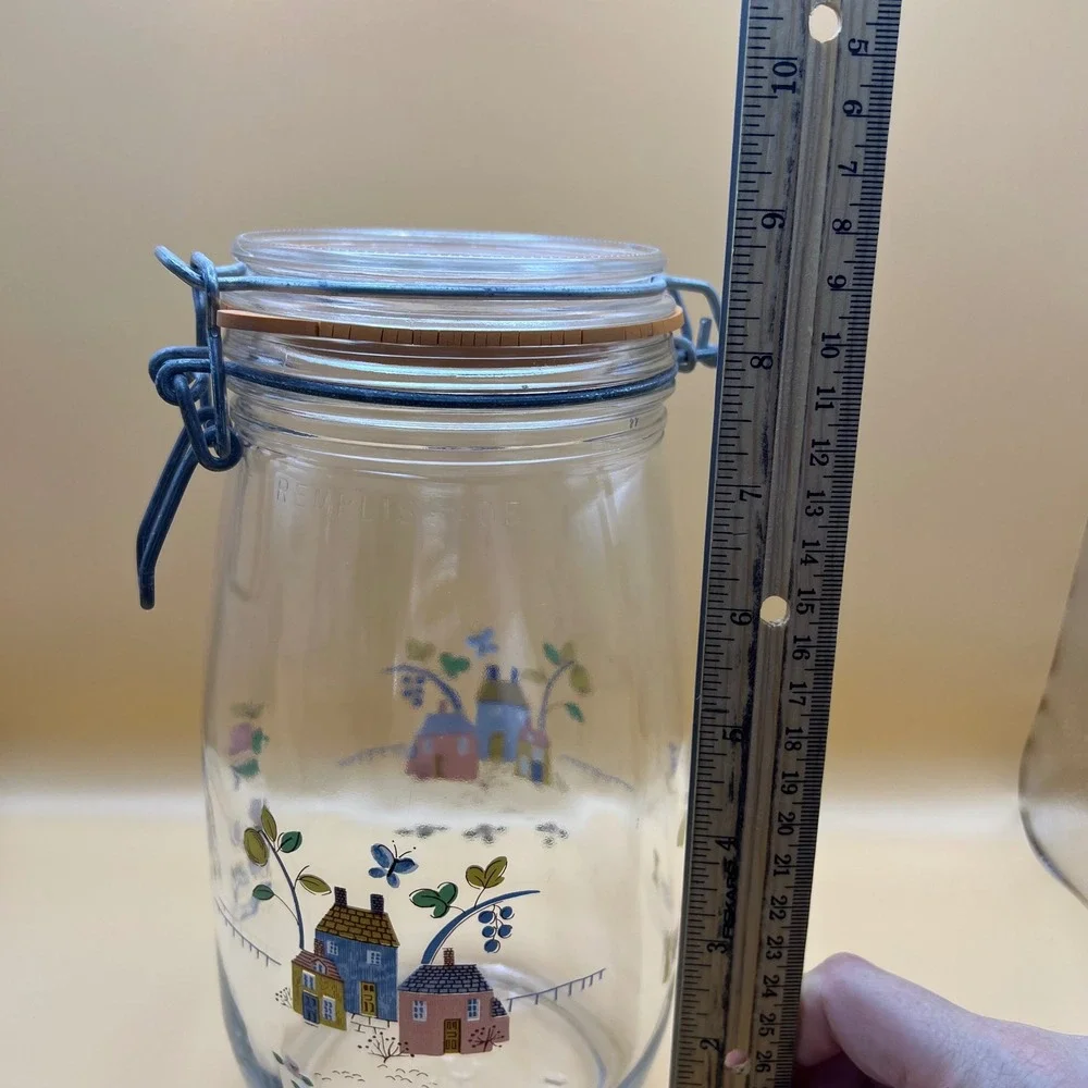 Vintage ARC France 1.5L Glass Heartland Canister Cottagecore Wire Hinged Lid